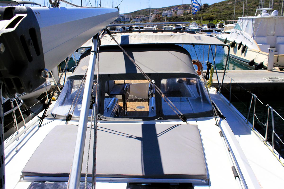 Deck of Amaryllis, a Bavaria C45 Style sailboat at Lavreotiki Municipal Unit, Greece