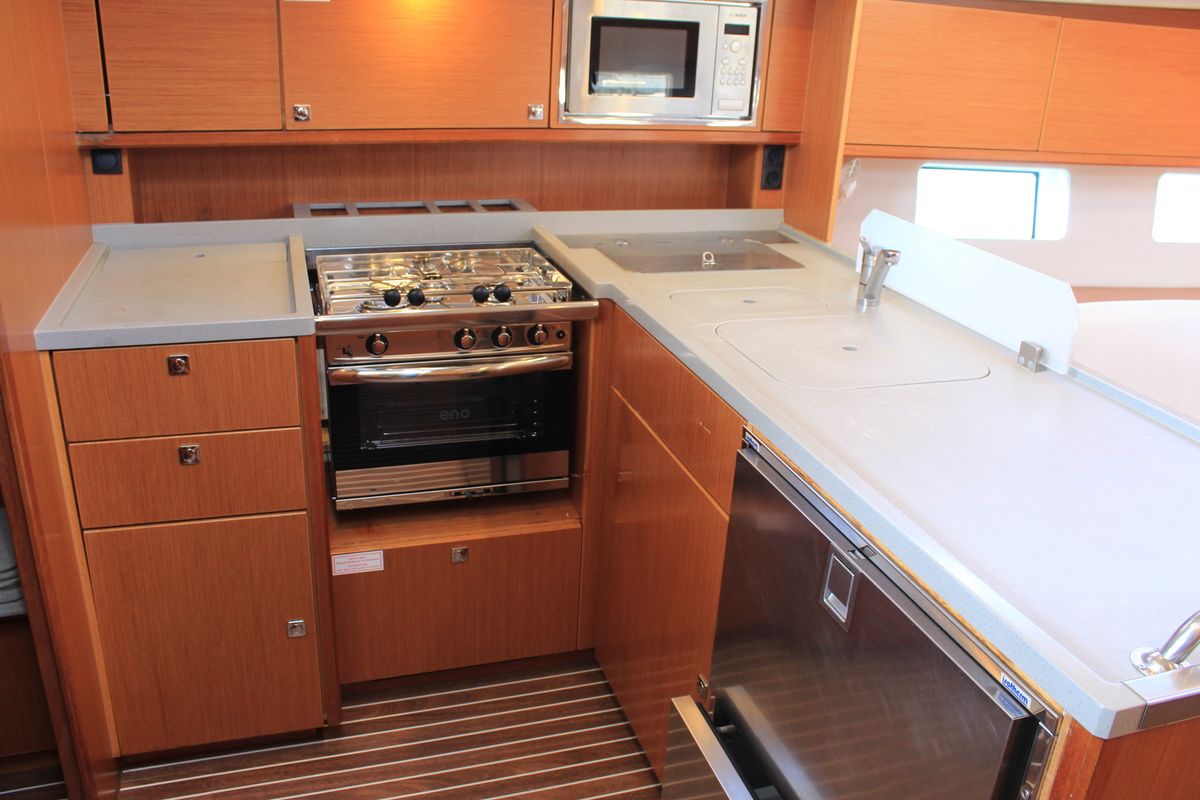 Galley of Amaryllis, a Bavaria C45 Style sailboat at Lavreotiki Municipal Unit, Greece