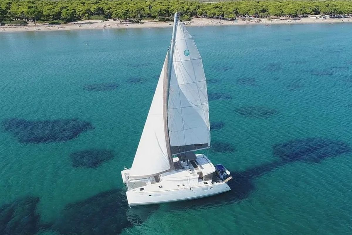 Exterior view of Cabin 1, a Lagoon 450 Fly catamaran at Municipal Unit of Lefkada, Greece