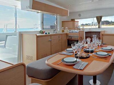 Salon of Gemini, a Lagoon 421 catamaran at Municipal Unit of Lefkada, Greece