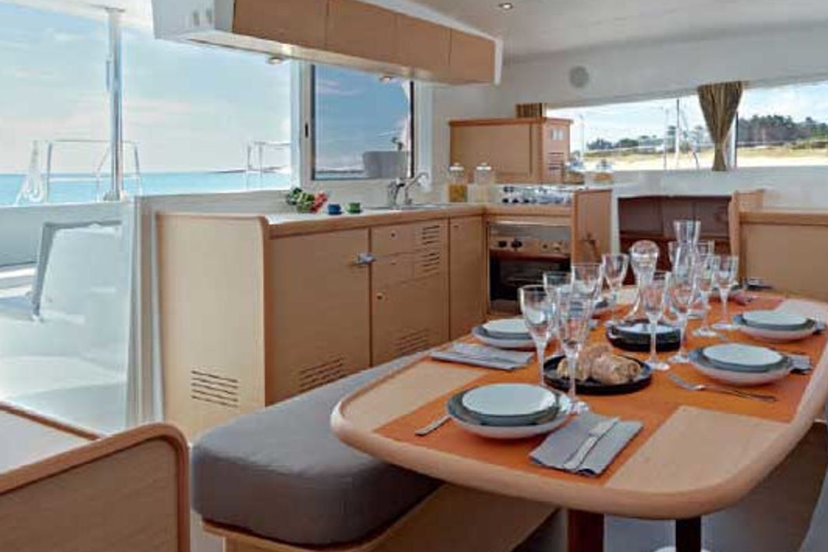 Salon of Gemini, a Lagoon 421 catamaran at Municipal Unit of Lefkada, Greece