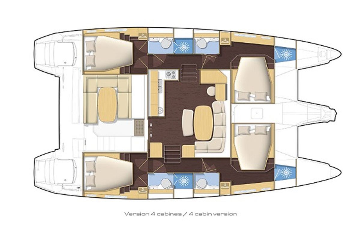 Floor plan of Gemini, a Lagoon 421 catamaran at Municipal Unit of Lefkada, Greece