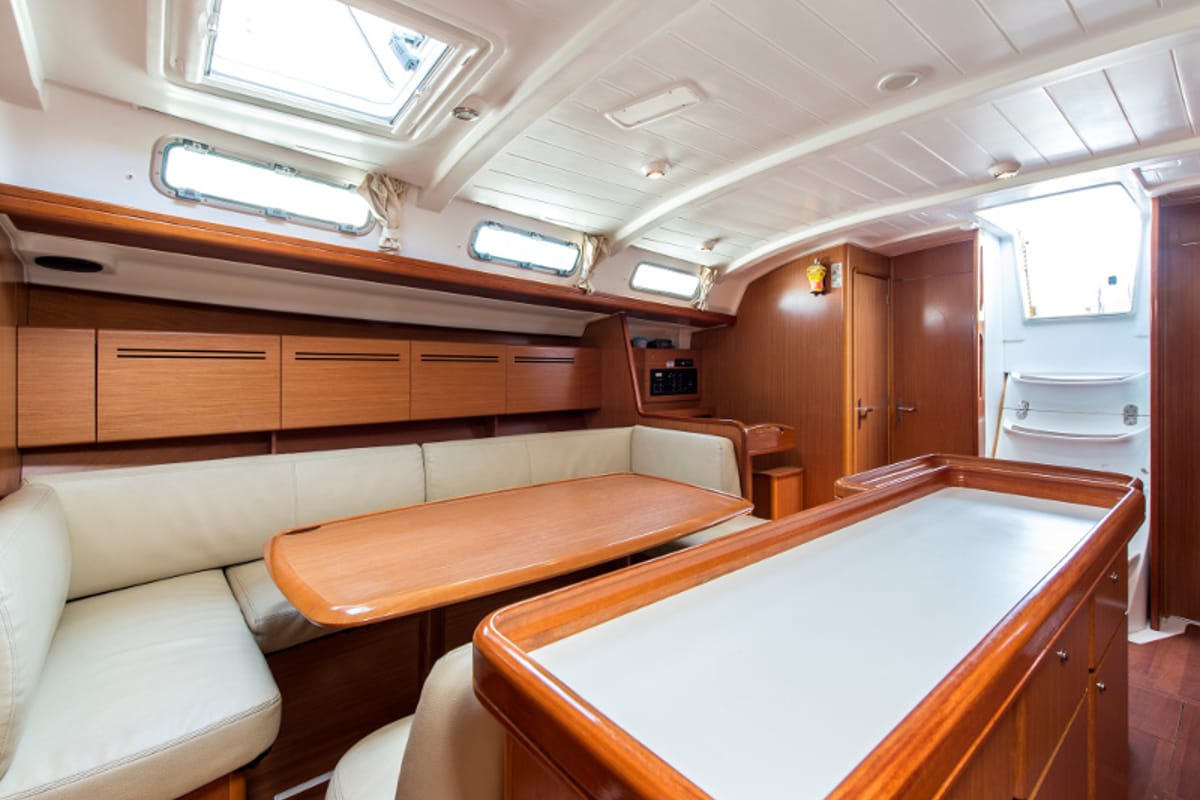 Exterior view of Zorba Cabin 1, a Beneteau Cyclades 50.5 sailboat at Aegina, Greece