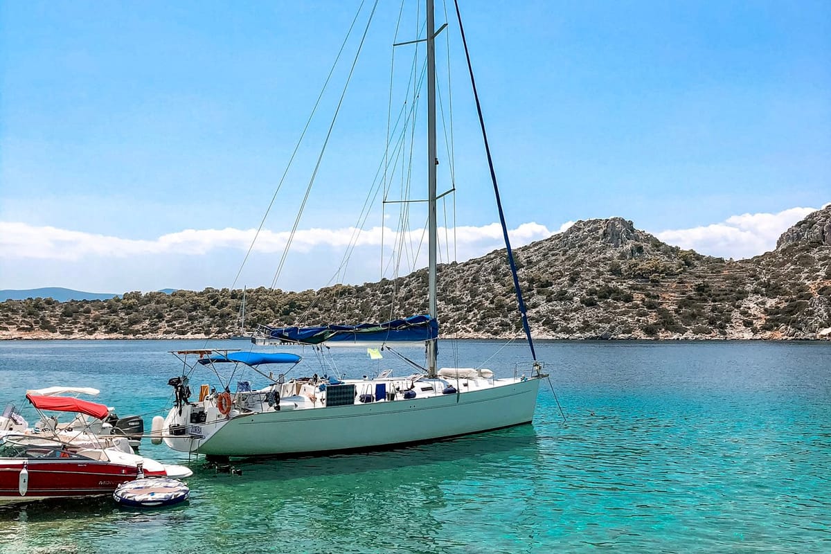 Exterior view of Zorba Cabin 1, a Beneteau Cyclades 50.5 sailboat at Aegina, Greece