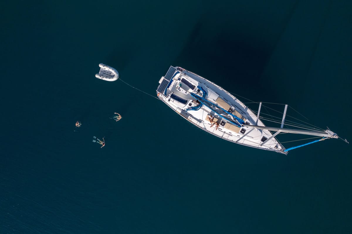 Deck of Zorba Cabin 1, a Beneteau Cyclades 50.5 sailboat at Aegina, Greece