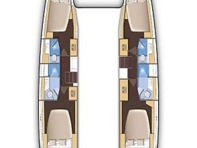 Floor plan of Orsa, a Lagoon 42 catamaran at Skiathos, Greece