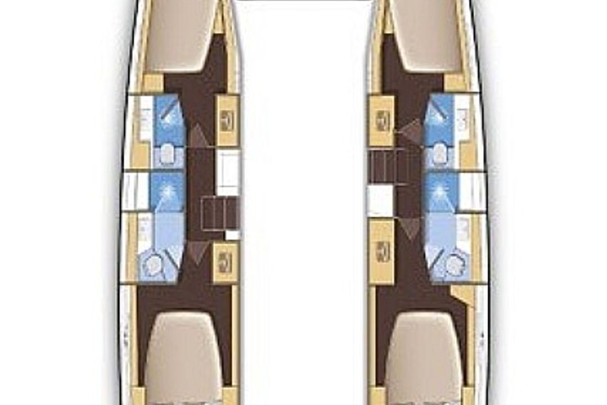 Floor plan of Orsa, a Lagoon 42 catamaran at Skiathos, Greece