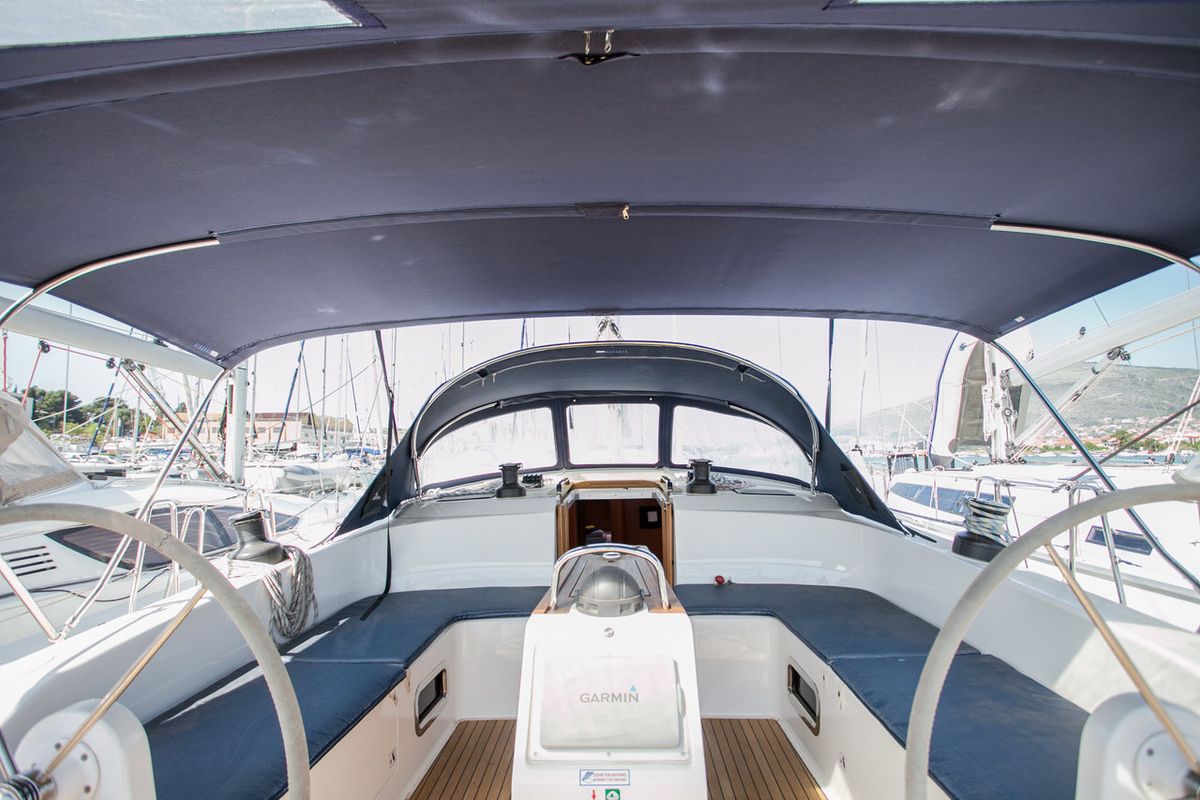 Cockpit of Summer Smile, a Bavaria Cruiser 51 sailboat at Split, Croatia