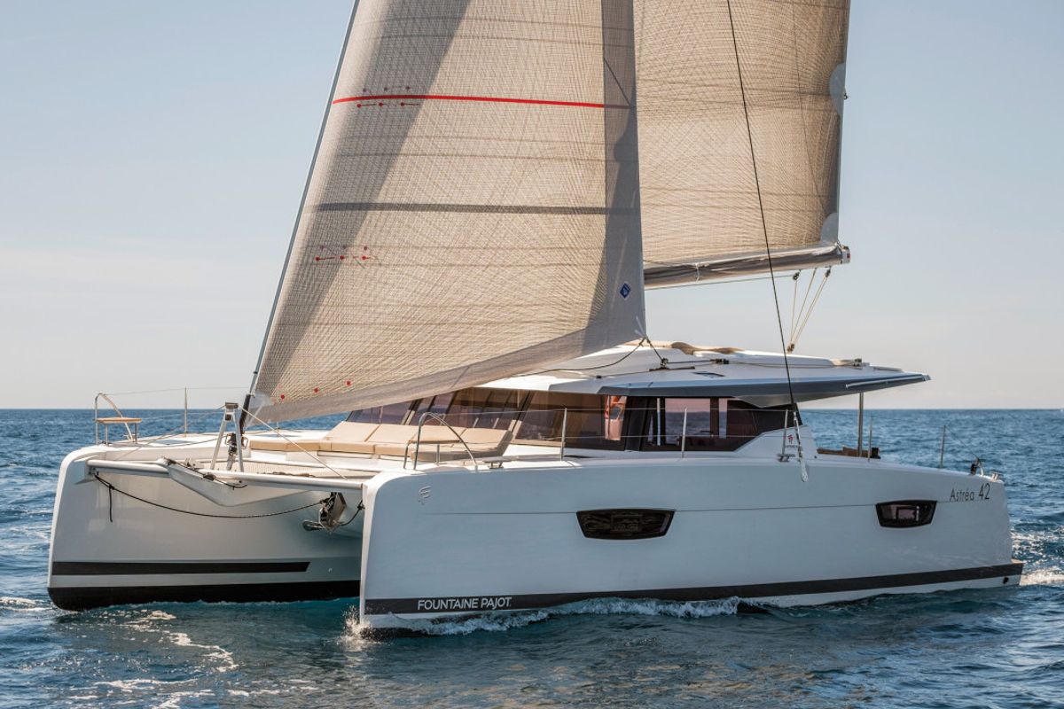 Exterior view of Love A Fayre, a Fountaine Pajot Astréa 42 catamaran at Road Town, British Virgin Islands