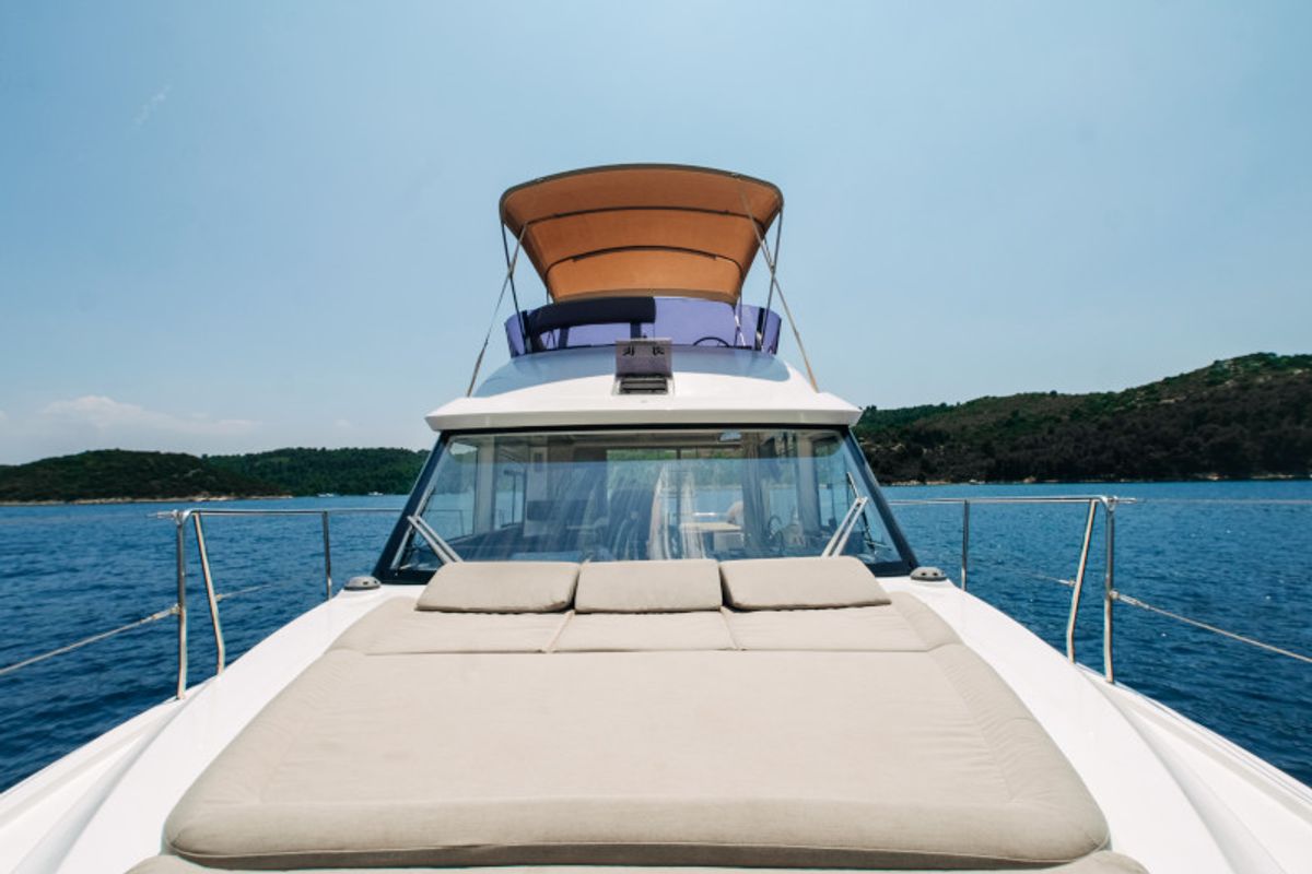 Deck of Ivona, a Bavaria E40 Fly motorboat at Seget Donji, Croatia
