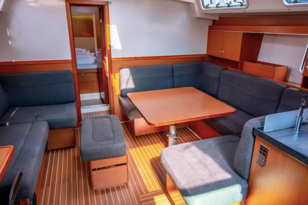 Salon of Pina, a Hanse Yachts Hanse 445 sailboat at Fethiye, Turkey