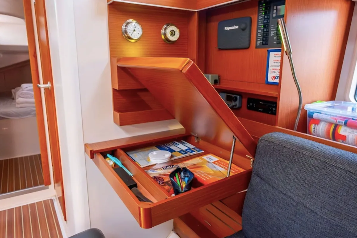 Salon of Pina, a Hanse Yachts Hanse 445 sailboat at Fethiye, Turkey