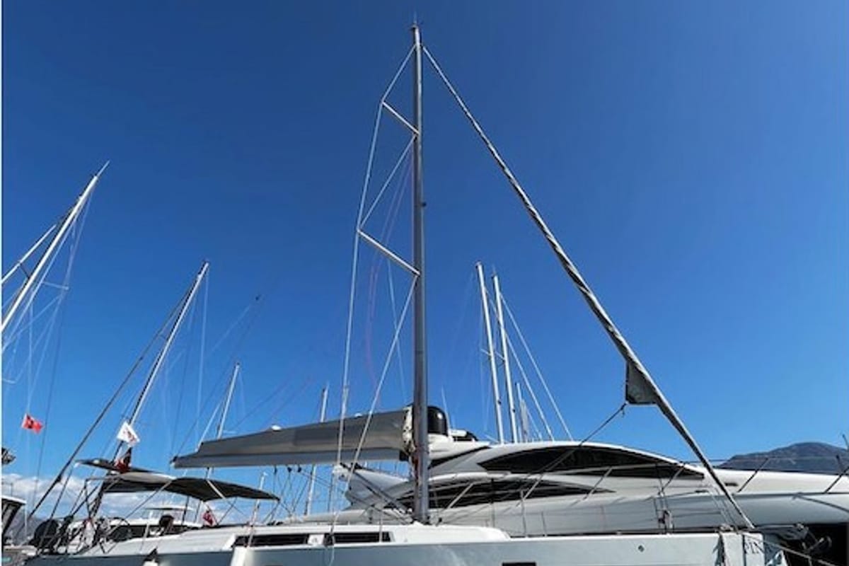 Exterior view of Pina, a Hanse Yachts Hanse 445 sailboat at Fethiye, Turkey