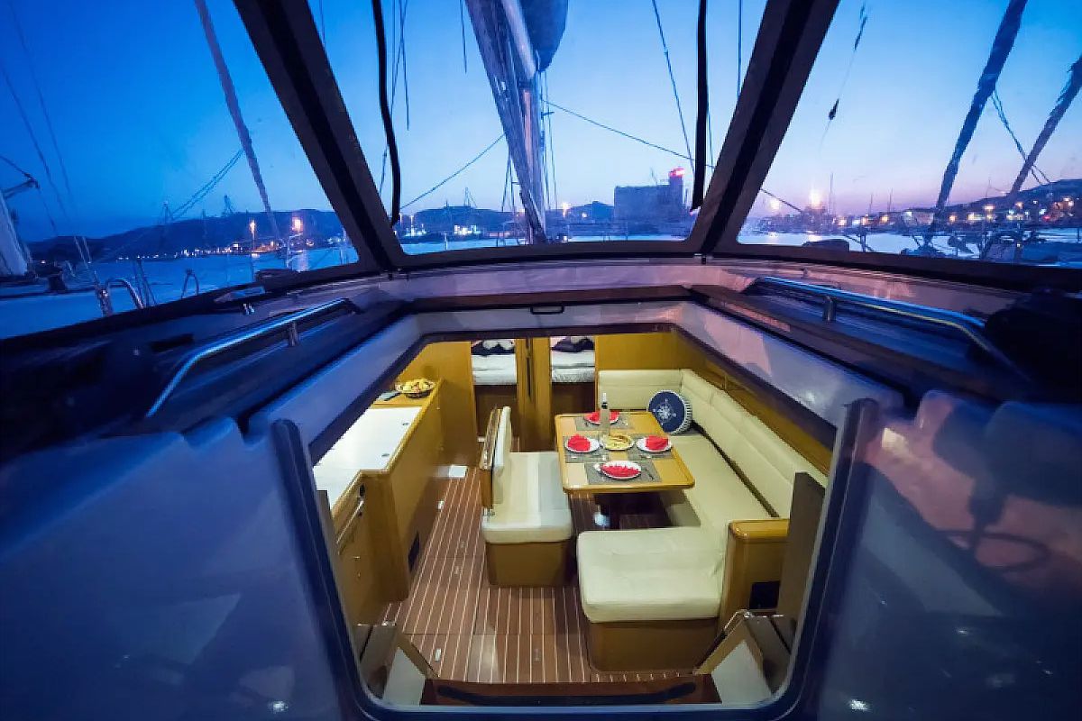 Salon of Eleni, a Jeanneau Sun Odyssey 44 i sailboat at Volos Municipality, Greece