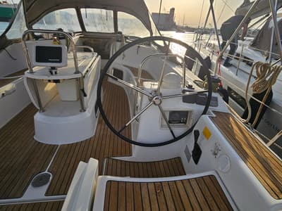Cockpit of Eleni, a Jeanneau Sun Odyssey 44 i sailboat at Volos Municipality, Greece