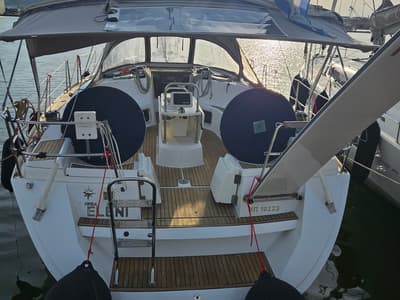 Deck of Eleni, a Jeanneau Sun Odyssey 44 i sailboat at Volos Municipality, Greece