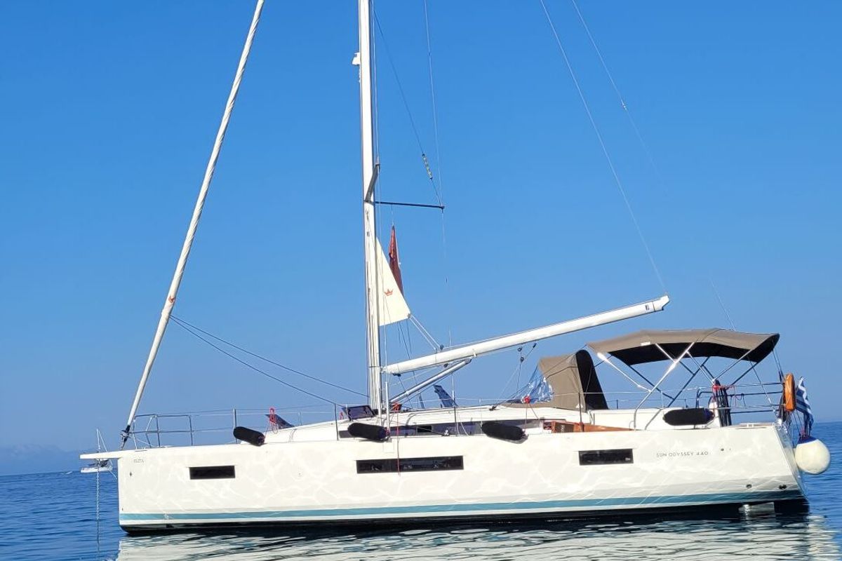 Exterior view of Loleta, a Jeanneau Sun Odyssey 440 sailboat at Municipal Unit of Lefkada, Greece