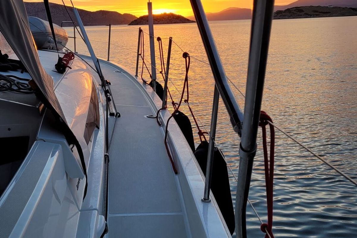 Deck of Loleta, a Jeanneau Sun Odyssey 440 sailboat at Municipal Unit of Lefkada, Greece