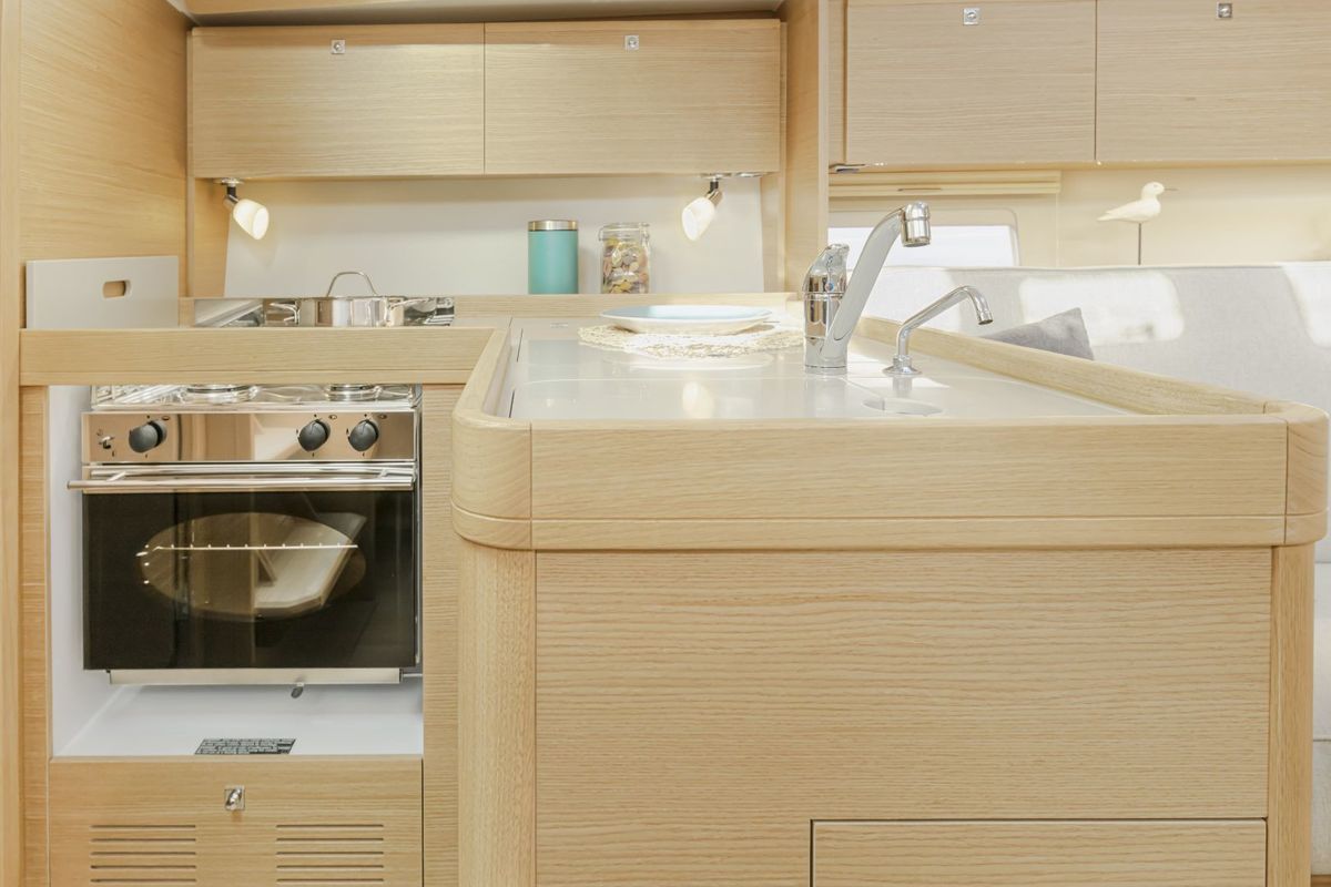 Galley of Alqamar, a Dufour 360 Grand Large sailboat at Cagliari, Italy