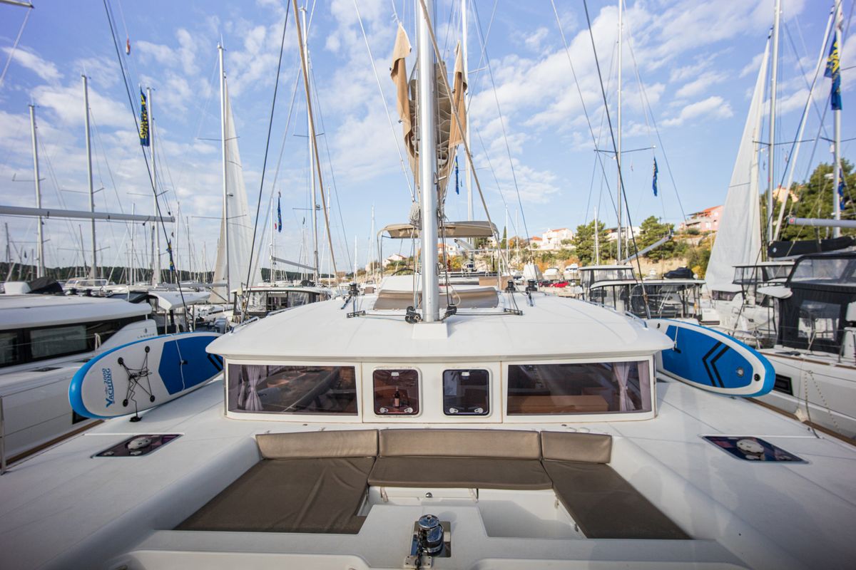 Deck of MAJESTIC, a Lagoon 450 catamaran at Grad Šibenik, Croatia