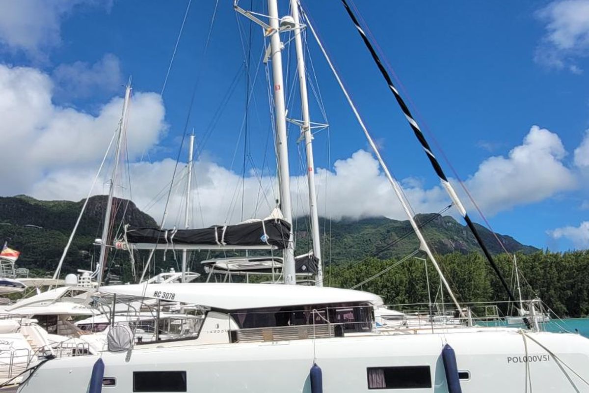 Exterior view of Best Q, a Lagoon 42 catamaran at Seychelles, Mahe, Seychelles