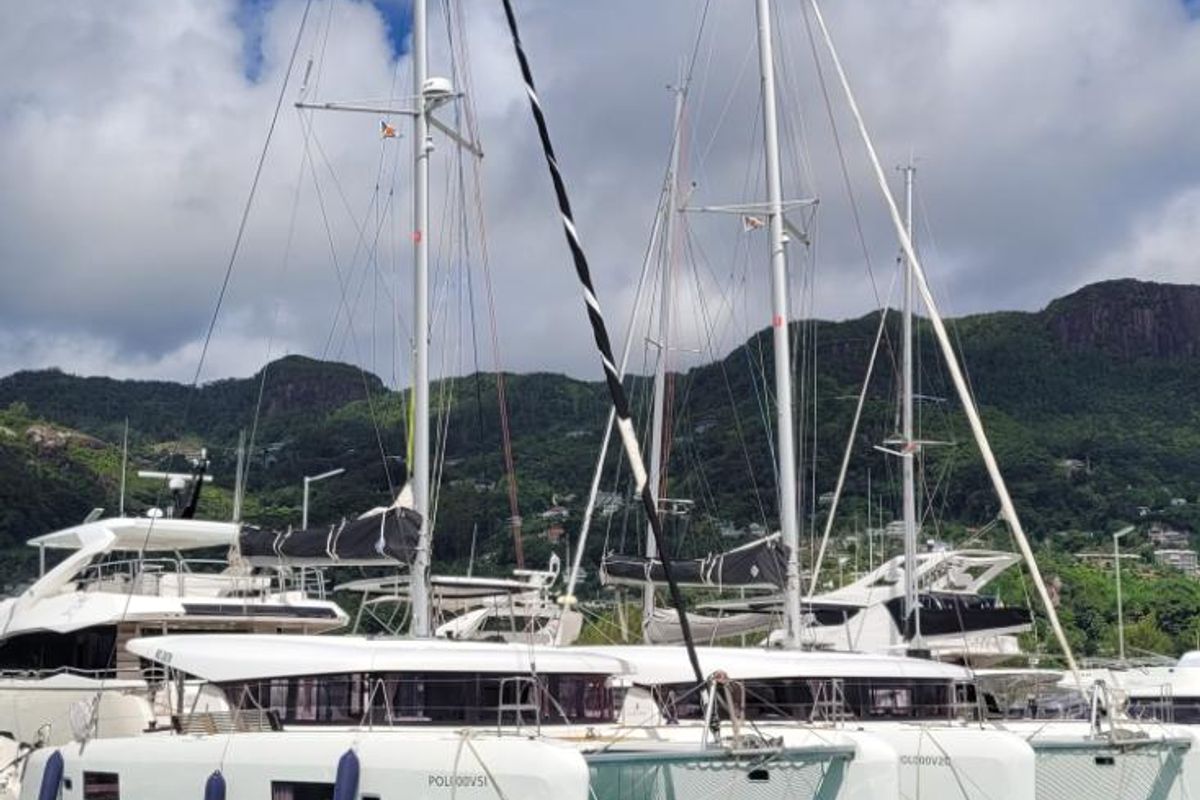 Exterior view of Best Q, a Lagoon 42 catamaran at Seychelles, Mahe, Seychelles