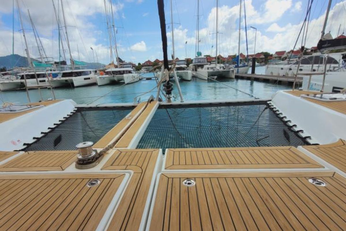 Deck of Best Q, a Lagoon 42 catamaran at Seychelles, Mahe, Seychelles