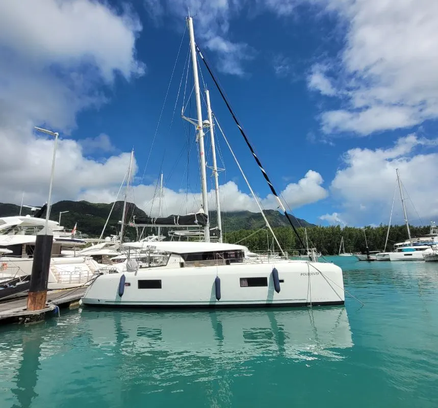 Exterior view of Best Q, a Lagoon 42 catamaran at Seychelles, Mahe, Seychelles