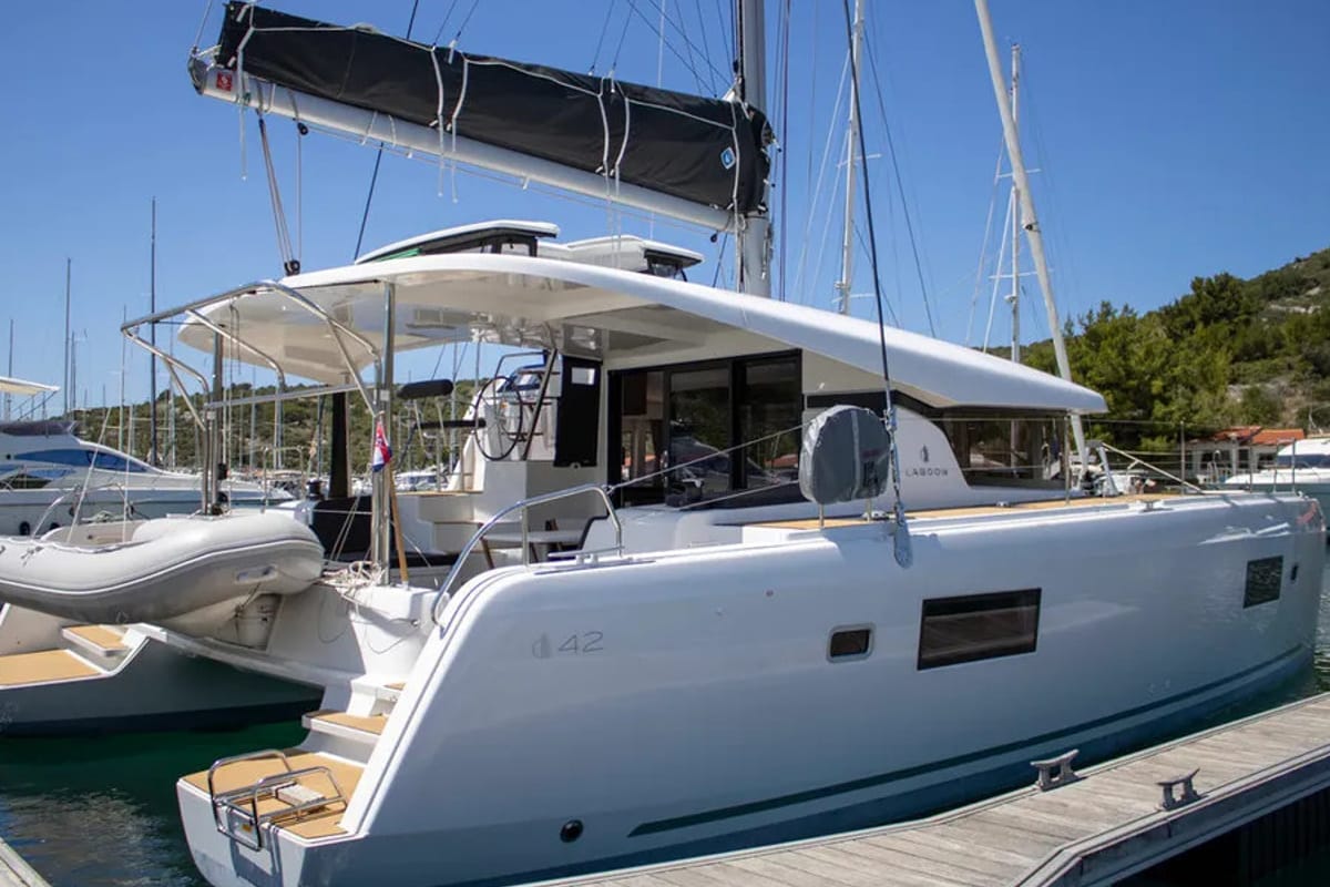 Exterior view of Best Q, a Lagoon 42 catamaran at Seychelles, Mahe, Seychelles