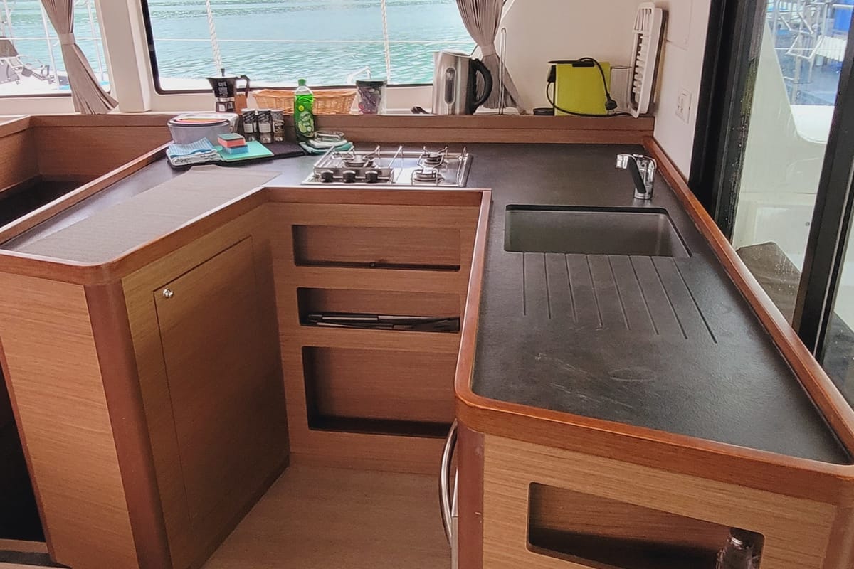 Galley of Best Q, a Lagoon 42 catamaran at Seychelles, Mahe, Seychelles