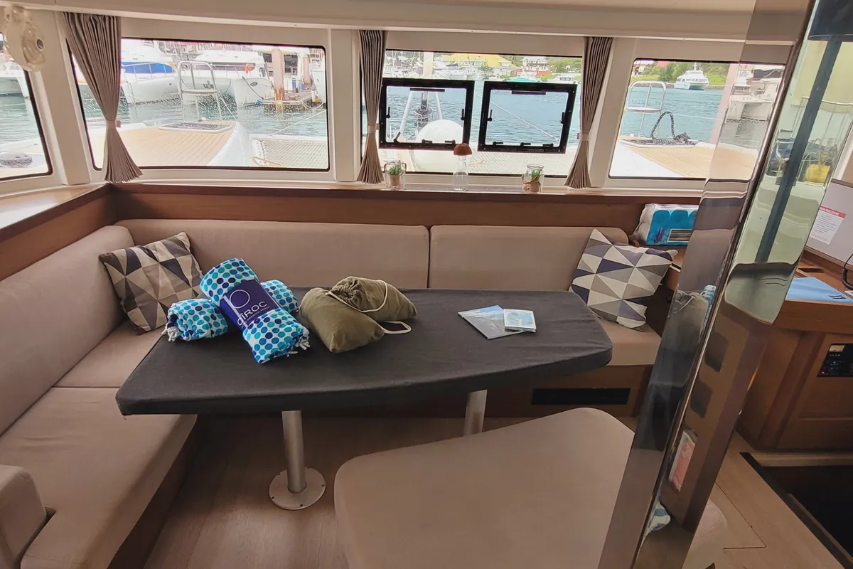 Salon of Best Q, a Lagoon 42 catamaran at Seychelles, Mahe, Seychelles
