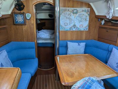Salon of Panoramix, a Jeanneau Sun Odyssey 37 sailboat at Gouvia, Greece