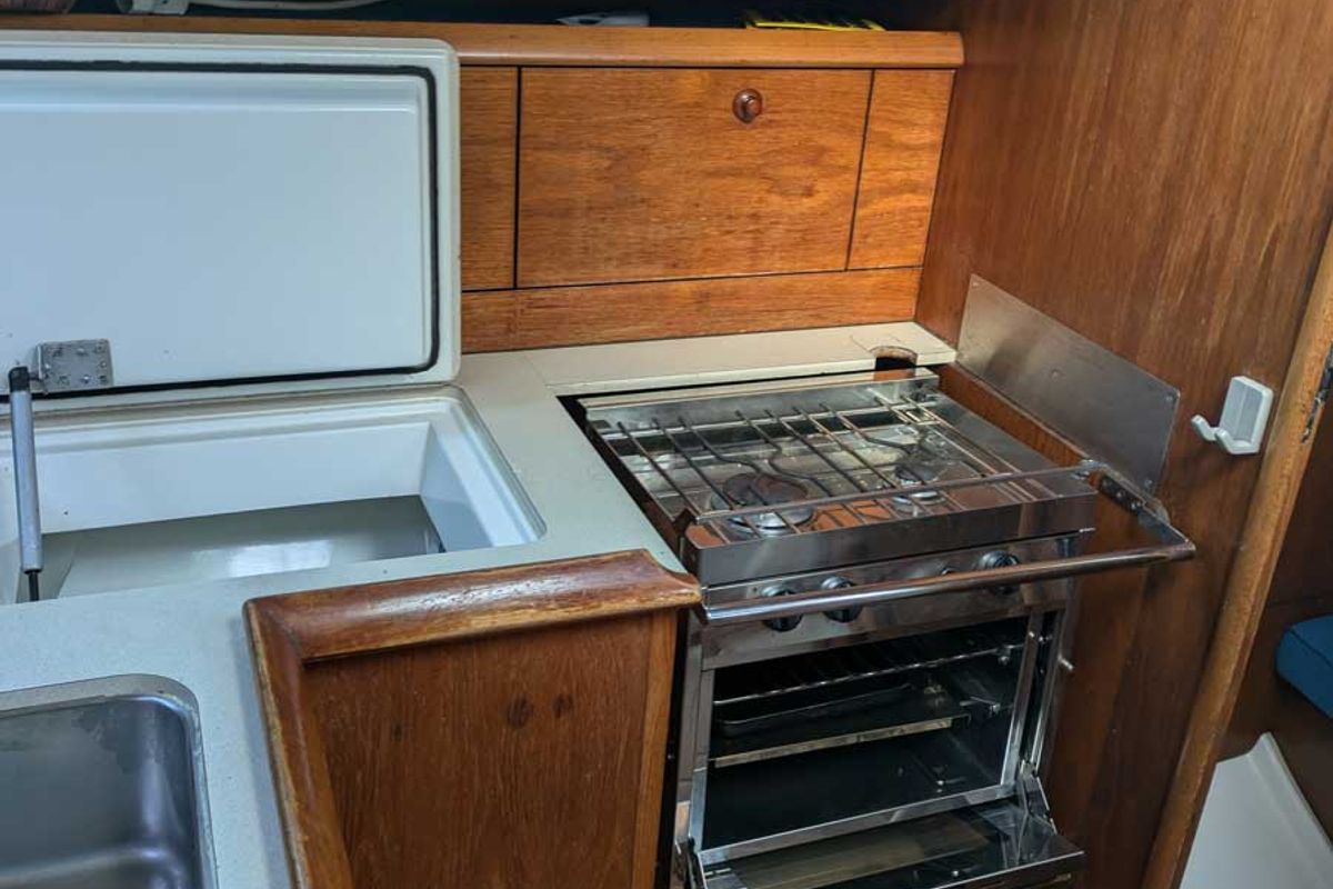 Galley of Panoramix, a Jeanneau Sun Odyssey 37 sailboat at Gouvia, Greece
