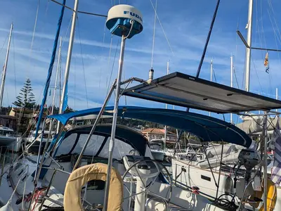 Deck of Panoramix, a Jeanneau Sun Odyssey 37 sailboat at Gouvia, Greece