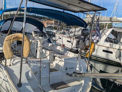 Cockpit of Panoramix, a Jeanneau Sun Odyssey 37 sailboat at Gouvia, Greece