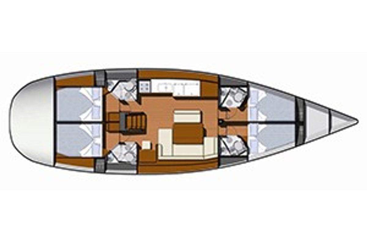 Floor plan of Lito, a Jeanneau Sun Odyssey 49 sailboat at Keramoti, Greece