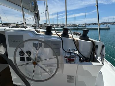 Cockpit of Bonita, a Fountaine Pajot Isla 40 catamaran at Općina Sukošan, Croatia