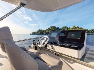 Cockpit of ALUMINIA, a Azimut 60 motorboat at Grad Kaštela, Croatia