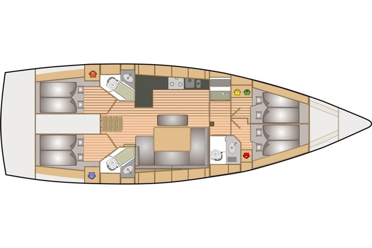 Floor plan of Ocean Breeze, a Bavaria 46 sailboat at Yerseke, Netherlands