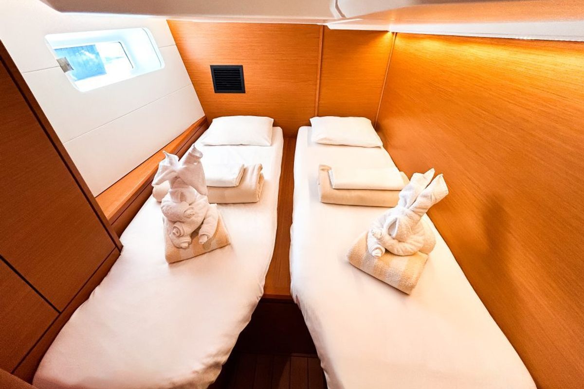 Cabin on Paradise Found, a Jeanneau 54 sailboat at Ribishi, Saint Vincent and the Grenadines