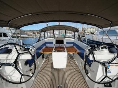 Cockpit of Paradise Found, a Jeanneau 54 sailboat at Ribishi, Saint Vincent and the Grenadines