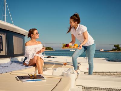 Deck of LUNA, a Lagoon 46 catamaran at Grad Trogir, Croatia