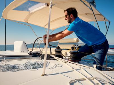Cockpit of LUNA, a Lagoon 46 catamaran at Grad Trogir, Croatia