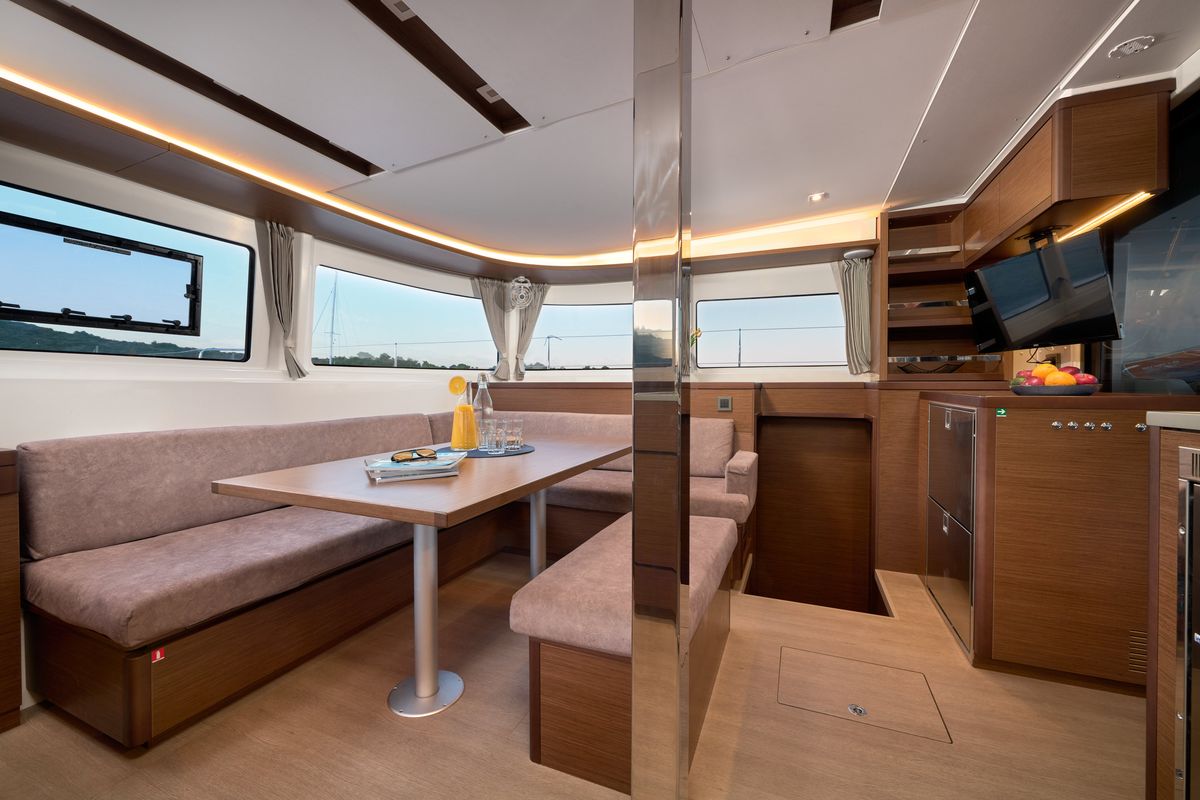 Salon of LUNA, a Lagoon 46 catamaran at Grad Trogir, Croatia