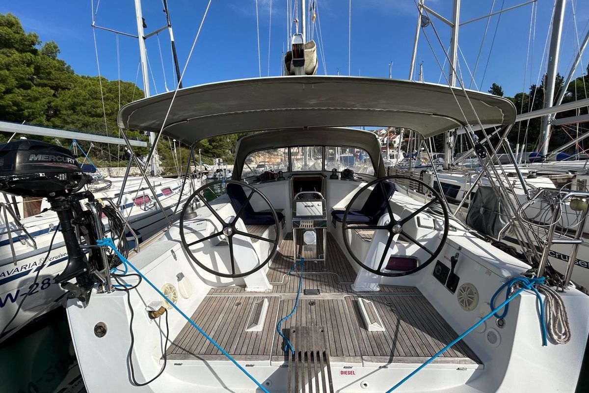 Exterior view of Mara, a Hanse Yachts Hanse 400 sailboat at Seget Donji, Croatia