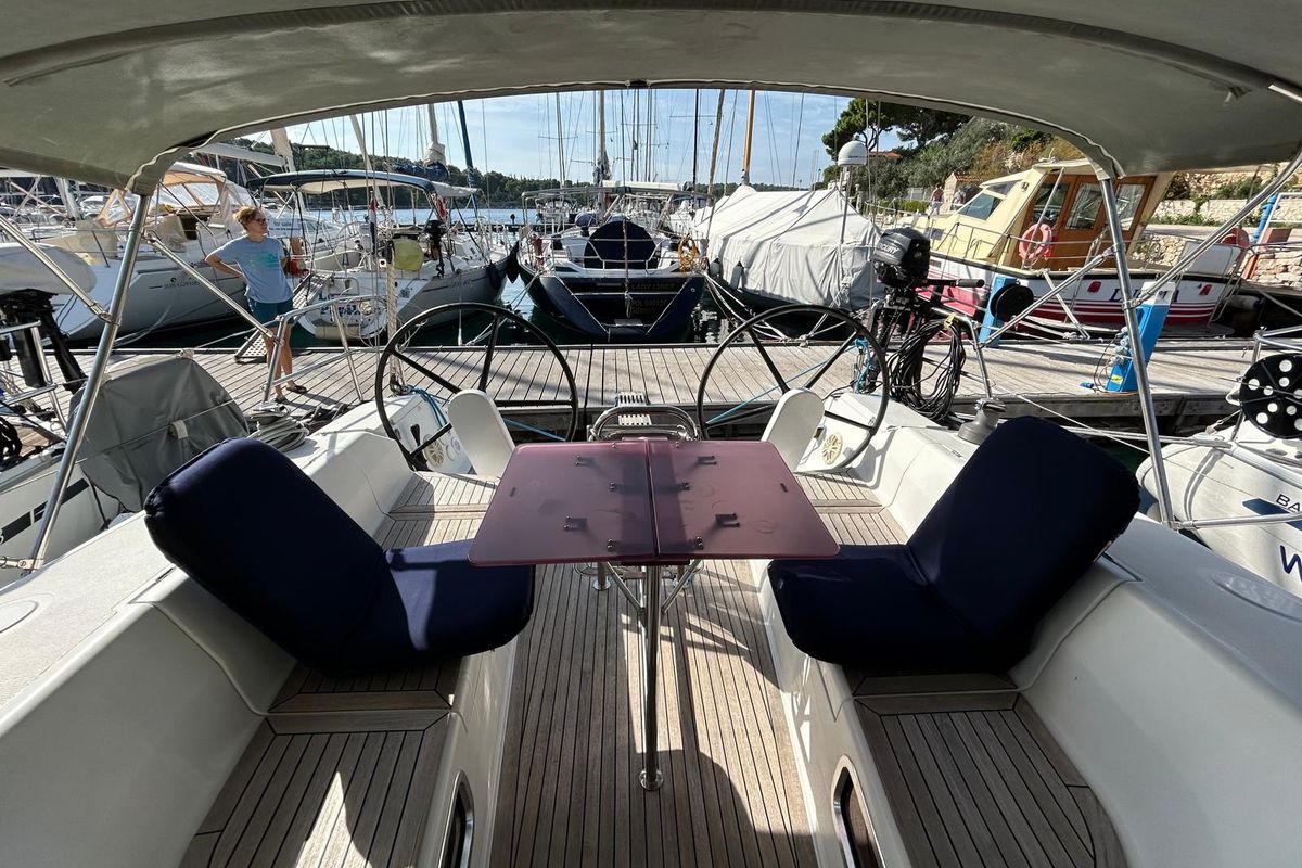 Cockpit of Mara, a Hanse Yachts Hanse 400 sailboat at Seget Donji, Croatia