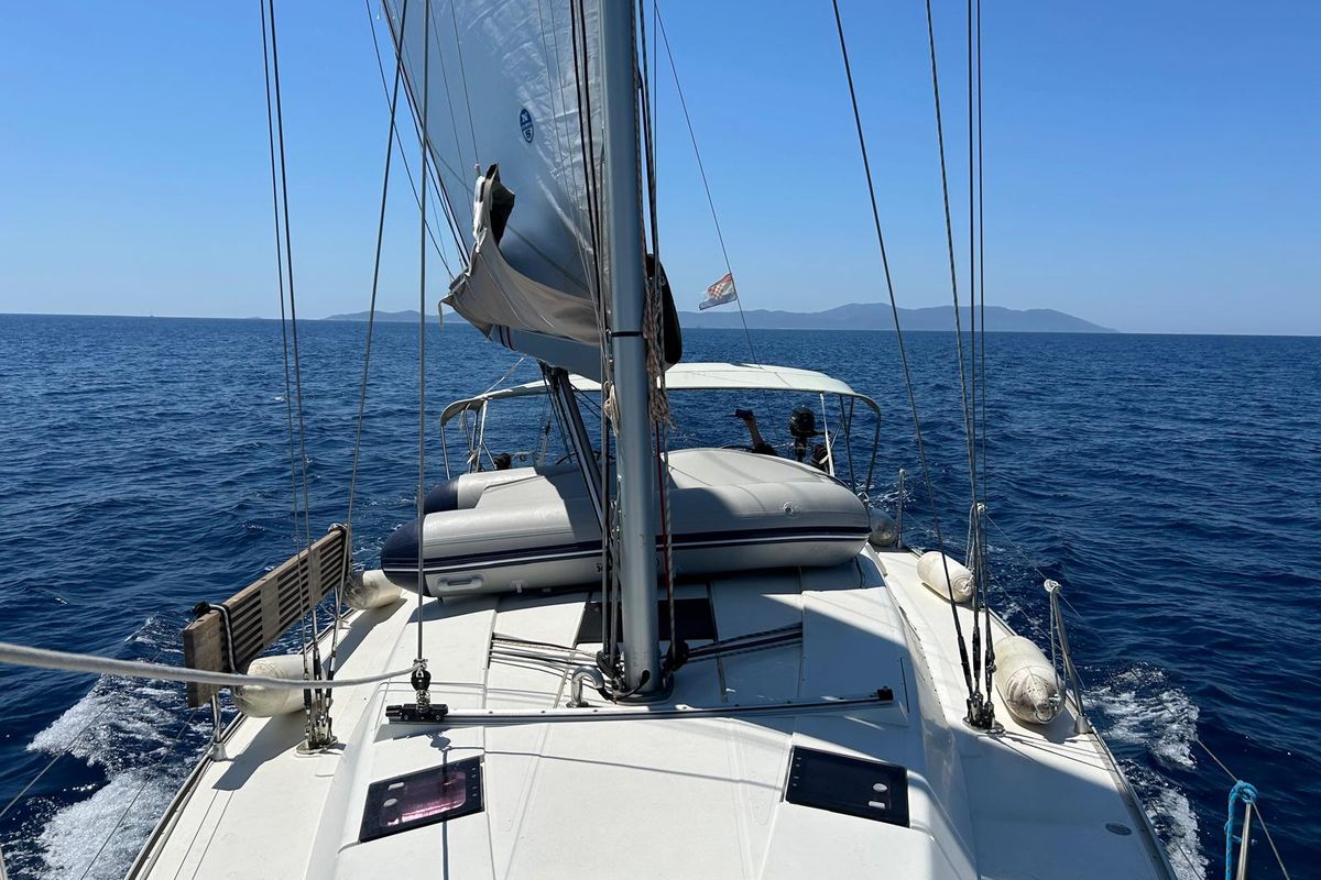 Exterior view of Mara, a Hanse Yachts Hanse 400 sailboat at Seget Donji, Croatia