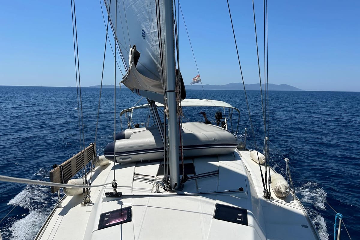 Exterior view of Mara, a Hanse Yachts Hanse 400 sailboat at Seget Donji, Croatia