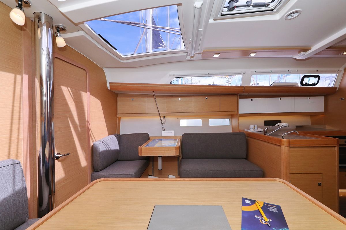 Salon of Themisto, a Dufour 412 GL sailboat at Grad Biograd na Moru, Croatia