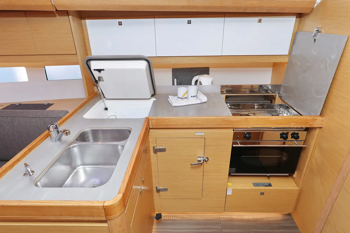 Galley of Themisto, a Dufour 412 GL sailboat at Grad Biograd na Moru, Croatia